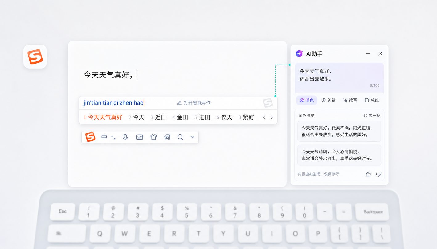 搜狗输入法智能候选状态栏界面展示